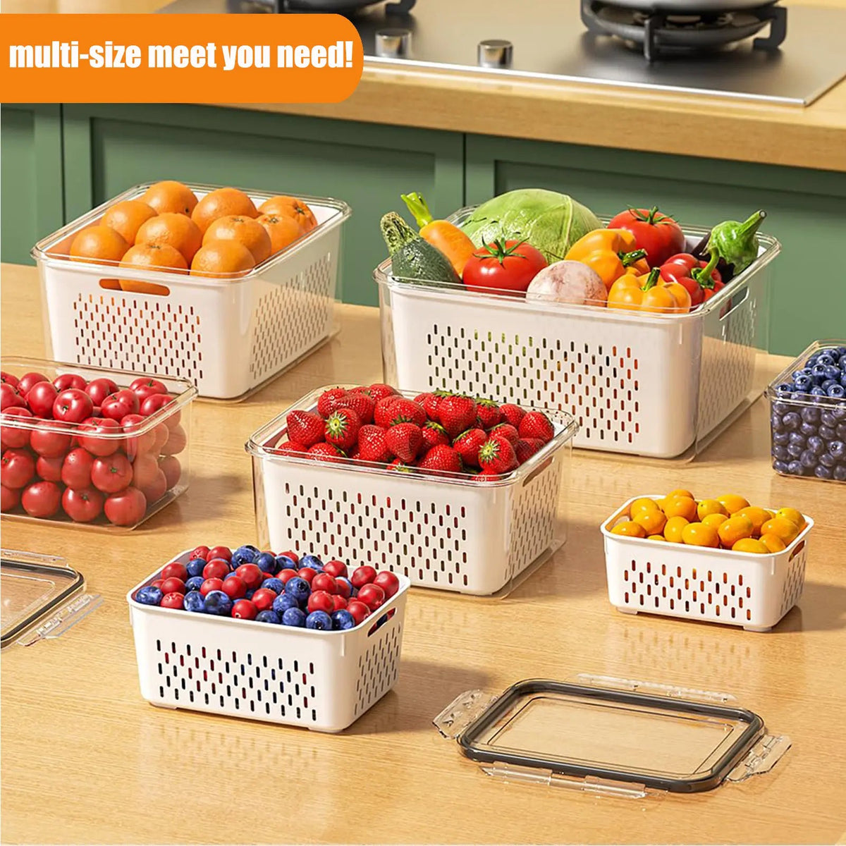 5-piece BPA-free fridge organizer set with removable colanders