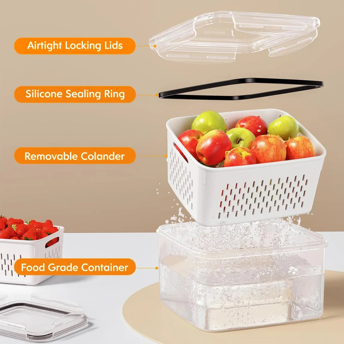 5-piece BPA-free fridge organizer set with removable colanders